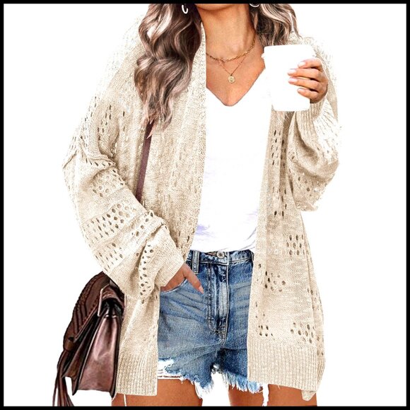 Plus Size Crochet Cardigan Kimonos Boho Long Sleeve Oversized Open Front Sweater